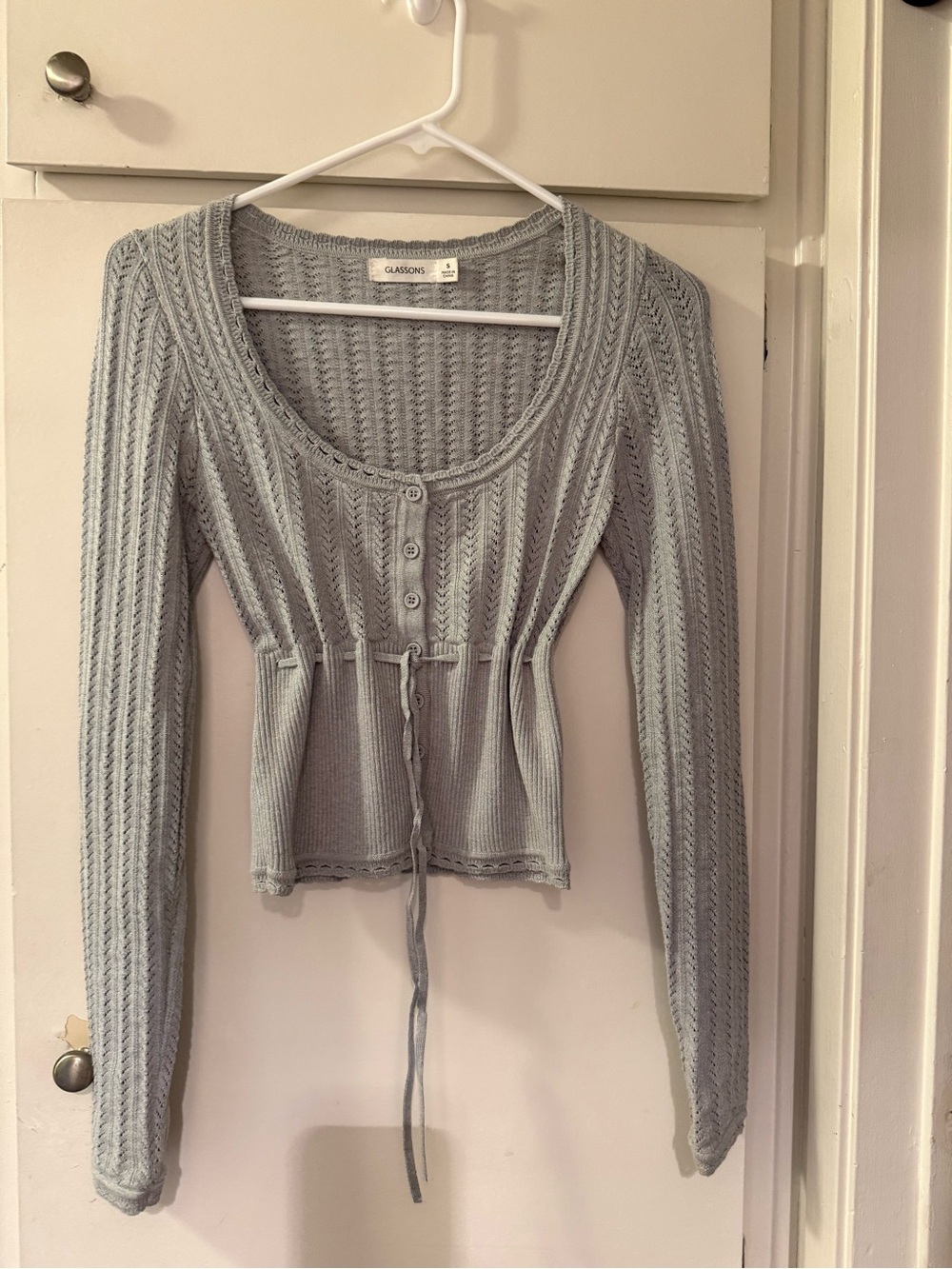 Henley Bella Elena ribbed pointelle coquette dainty long sleeve blouse